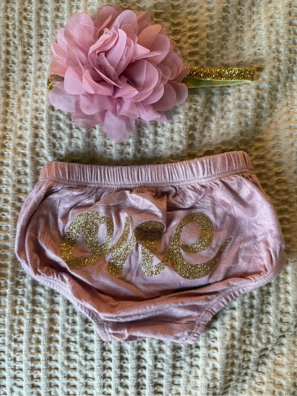 Pink Baby Diaper Cover with Gold 'One' Glitter